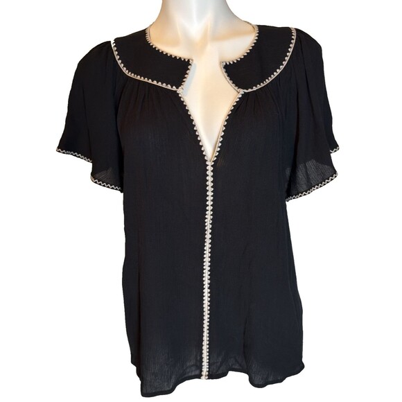 Love Stitch Short Sleeve Flutter Flutter Sleeve Embroidered Top L Boho Feminine - Picture 3 of 9